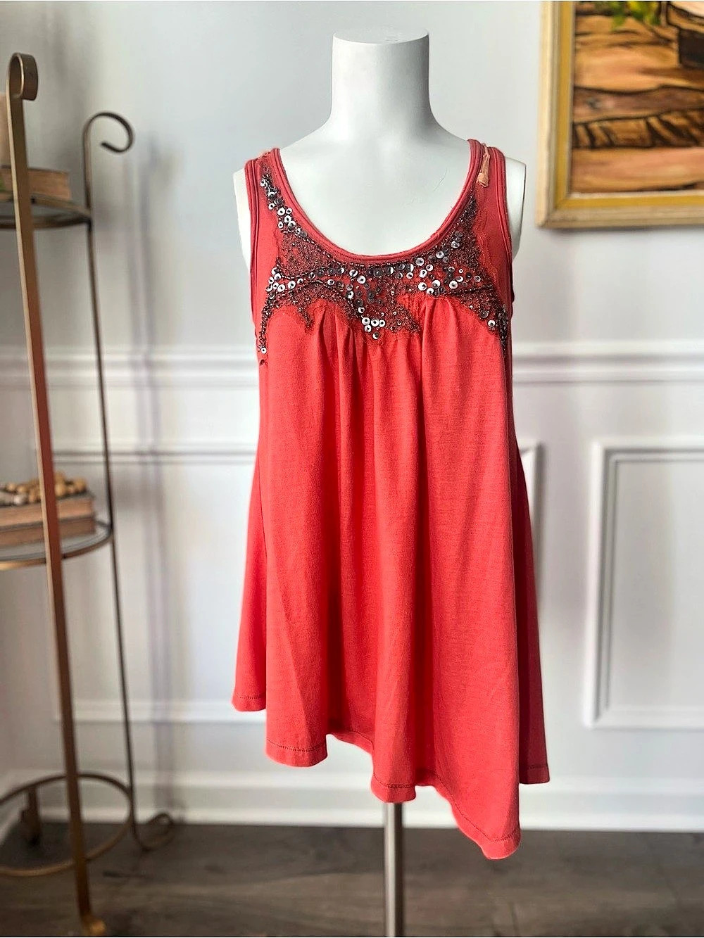 Sweet by Miss Me Embellished Coral Tank Top Size Small